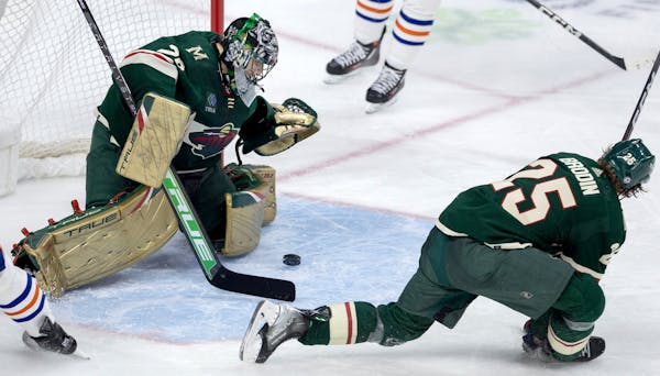 Goalie Marc Andre Fleury made a save in the Wild’s 2-1 victory over Edmonton on Dec. 12 at Xcel Energy Center.