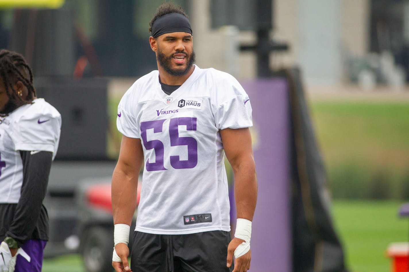 Minnesota Vikings linebacker Anthony Barr (55) participates at NFL football training camp Friday, July 30, 2021, in Eagan, Minn. (AP Photo/Bruce Kluckhohn)