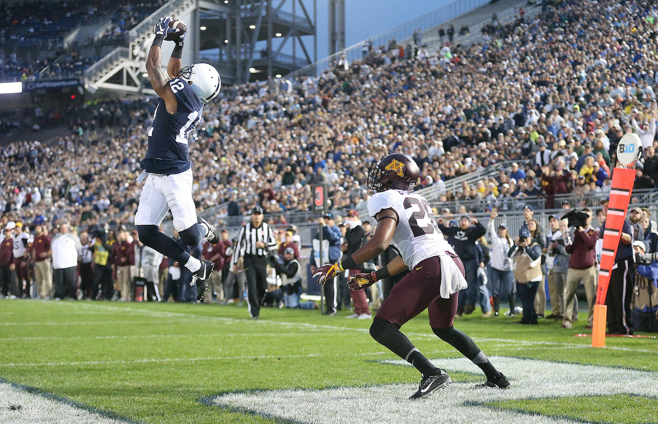 Penn State cornerback Jordan Smith intercepted a ball intended for Gophers wide receiver Brian Smith in the fourth quarter on Oct. 1. Penn State won 29-26 in overtime and used it as a springboard for a Big Ten title and trip to the Rose Bowl.