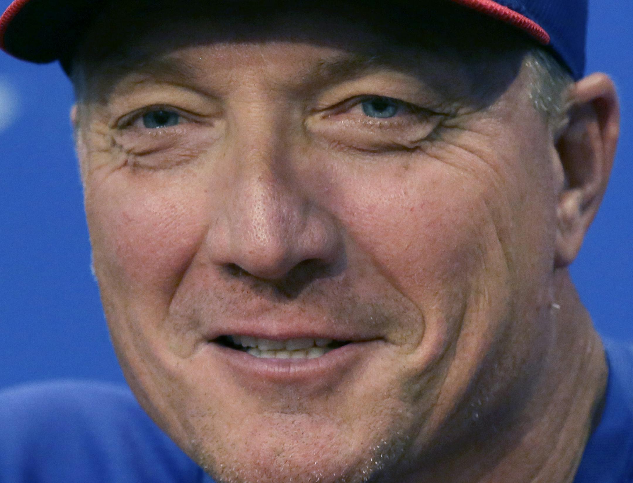 Texas Rangers manager Jeff Banister answers a question in Arlington, Texas, Tuesday, Oct. 6, 2015. (AP Photo/LM Otero) ORG XMIT: TXMO108