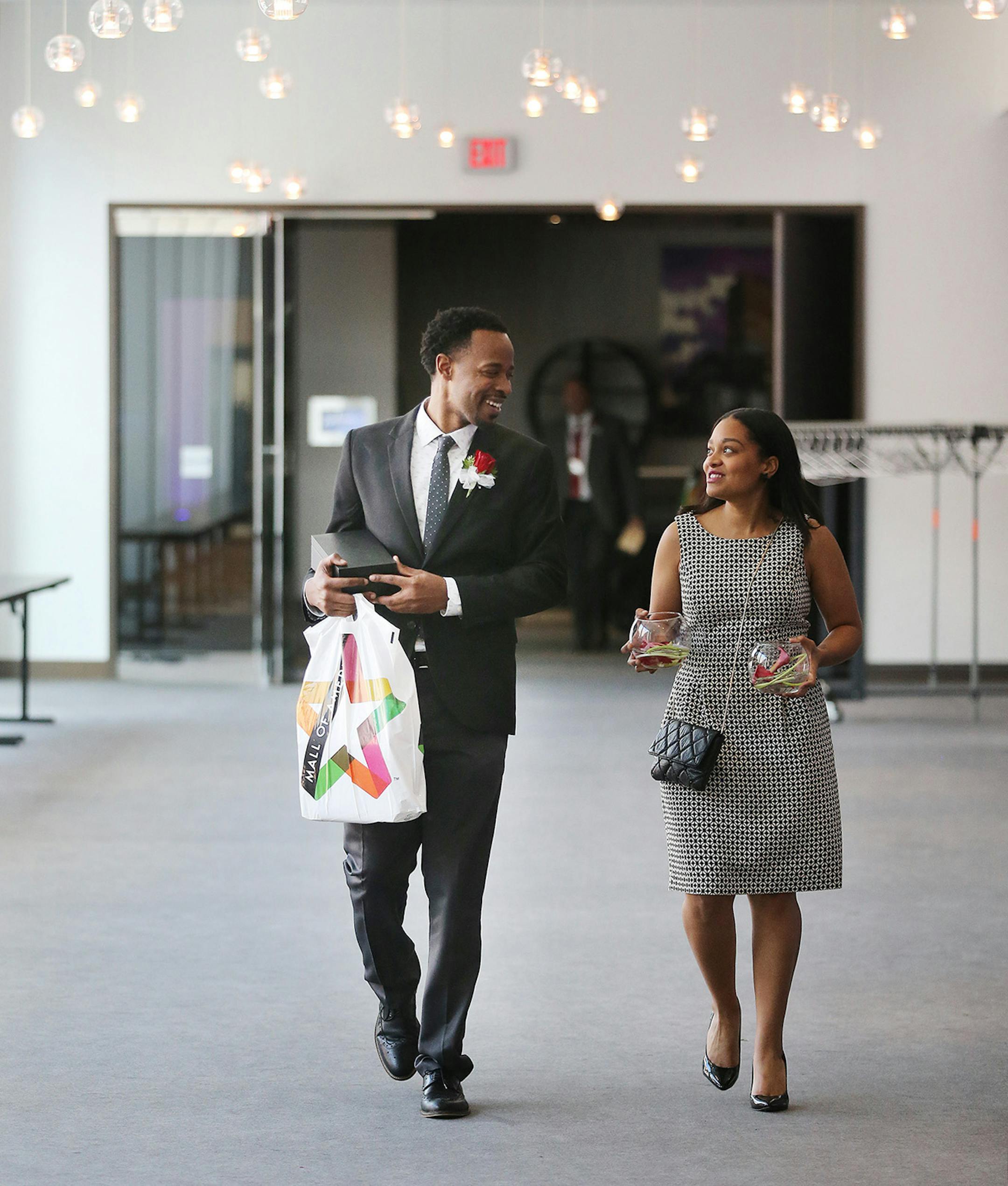 Best Academy language arts teacher Abdul Wright and his wife, Tanisha Wright, left the Radisson Blu Hotel after he won the 2016 Minnesota Teacher of the Year award Sunday in Bloomington.