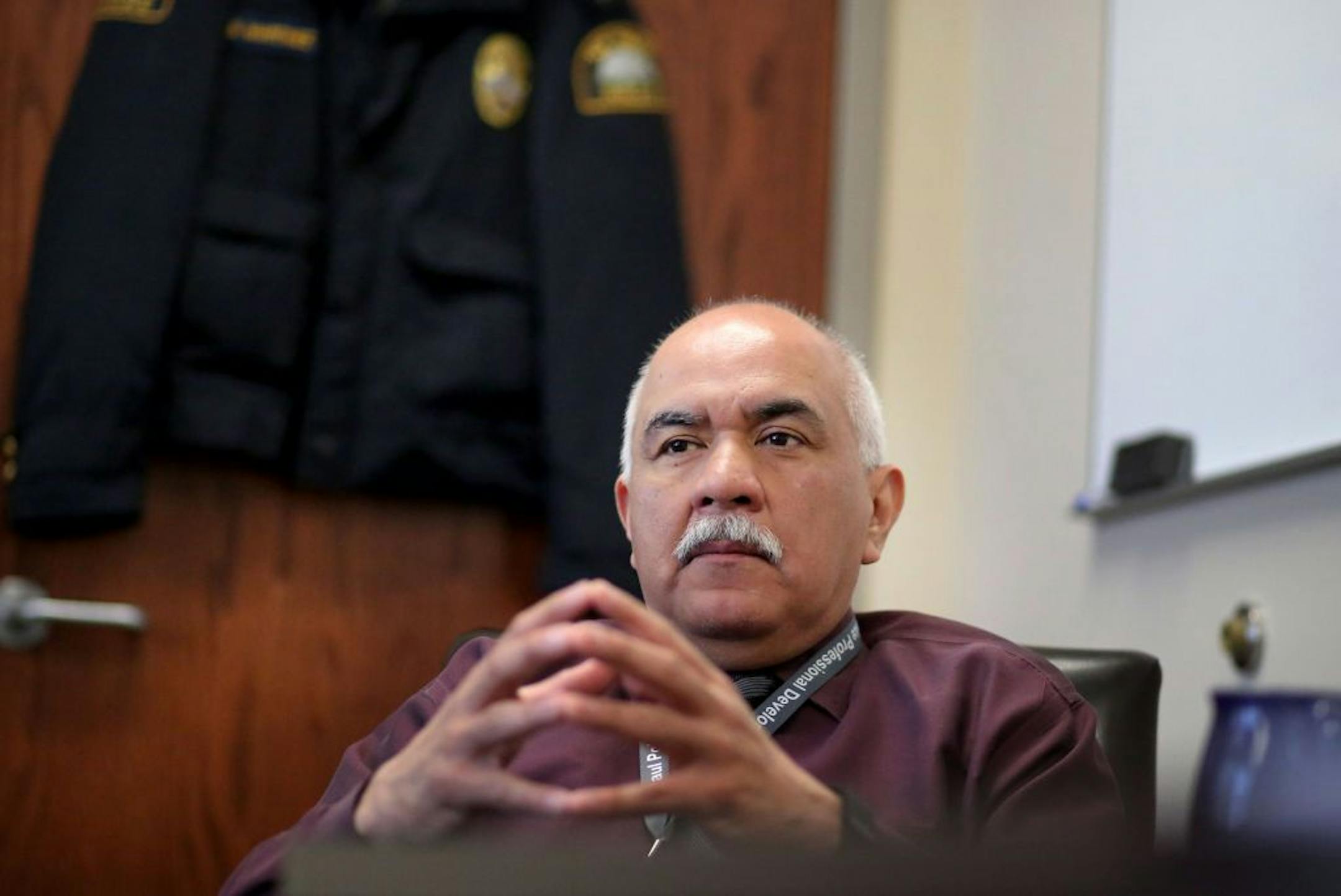 After a more than thirty year career in law enforcement St. Paul Assistant Police Chief Bill Martinez will soon retire. In the short term he is hoping to decompress, train his new golden lab puppy and spend more time with family. Martinez hopes, more than anything, that he will be remembered as a good man during his time on the force. He was seen in his office Thursday, April 14, 2016, at the St. Paul Police Headquarters in St. Paul, MN.