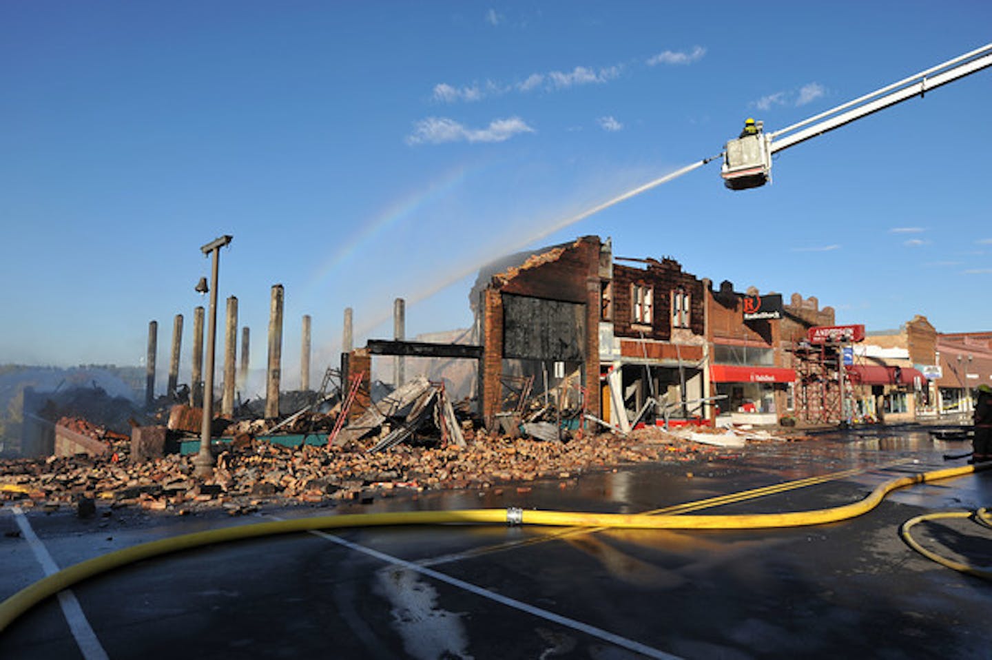 A fire in Ortonville, Minn., Wednesday morning destroyed two businesses and damaged a third.