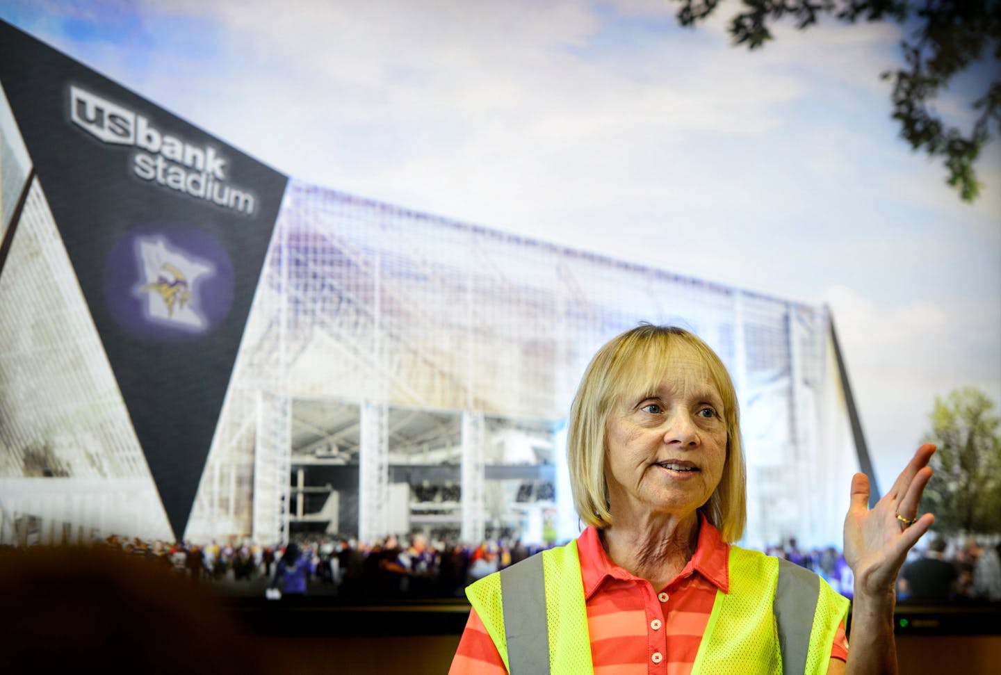 Michele Kelm-Helgen, chair of the Minnesota Sports Facilities Authority. ] GLEN STUBBE * gstubbe@startribune.com Monday, July 20, 2015 A tour of the USBank Stadium. It has a roof made of ETFE, or ethylene-tetra-fluoro-ethylene. ORG XMIT: MIN1507201415221342