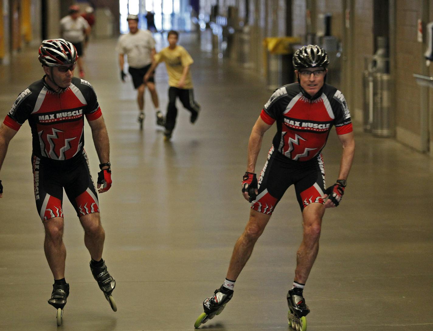 MARLIN LEVISON*mlevison@startribune.com GENERAL INFORMATIONThe public was allowed in the Metrodome for the first time since the roof collapsed last year. The circular corridor was opened for roller bladders to skate from 2pm to 6 pm Saturday and Sunday. IN THIS PHOTO: ]Skaters made their way around the lower concourse of the Metrodome.