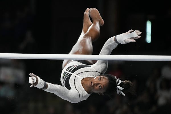 Simone Biles, shown Aug. 5 at the U.S. Classic, will be aiming high at the U.S. Gymnastics Championships this week in San Jose, Calif.