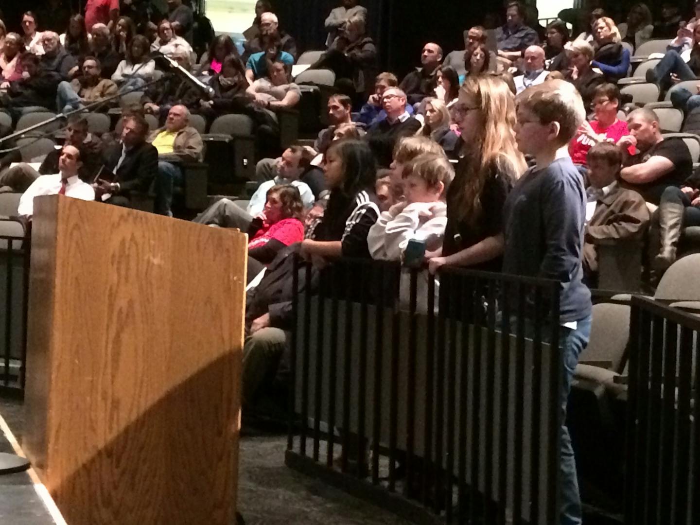 Children from the three schools slated to be closed lined up in front of the crowd as the Stillwater school board voted Thursday night.