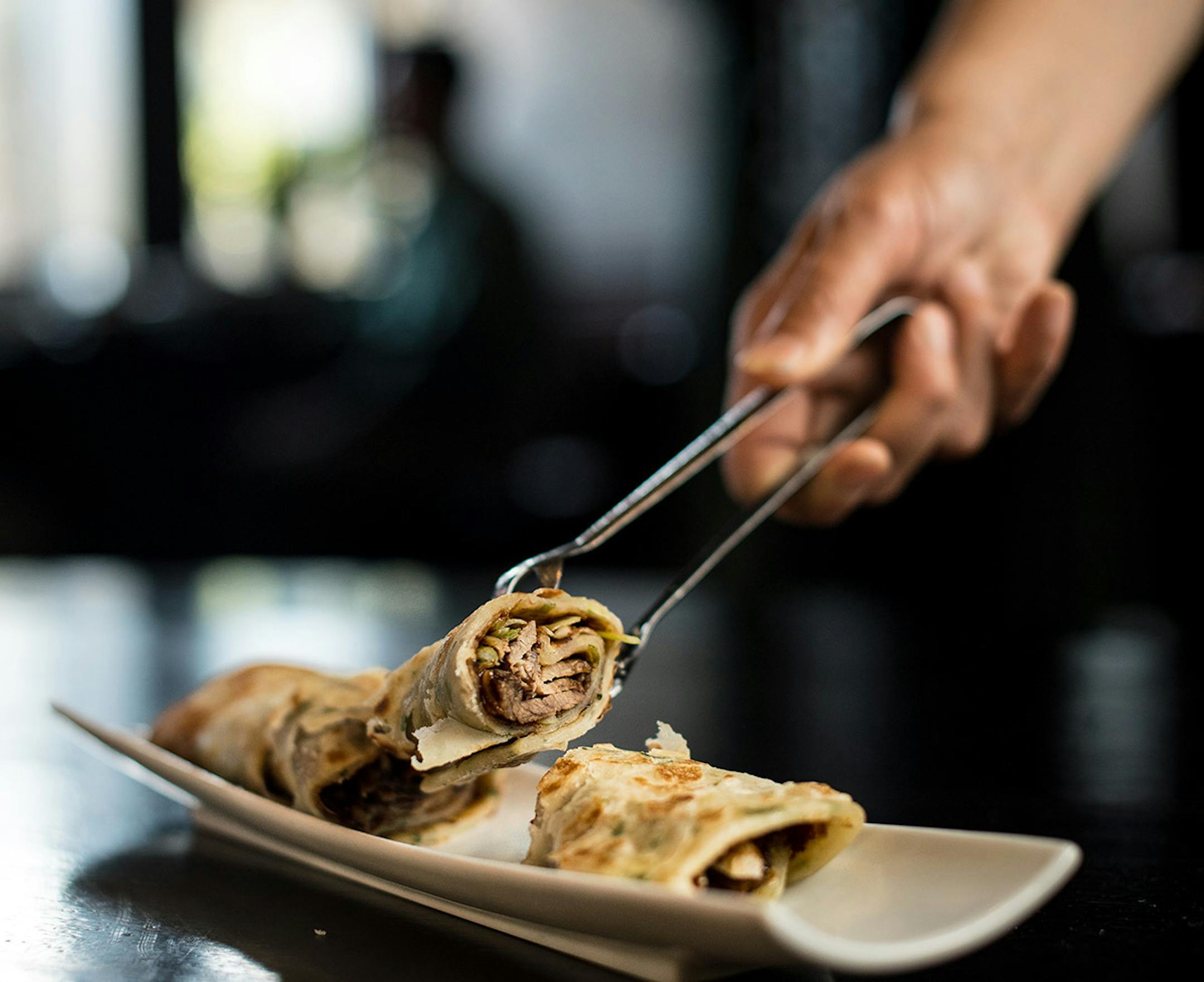 The Tea House's beef rolls.