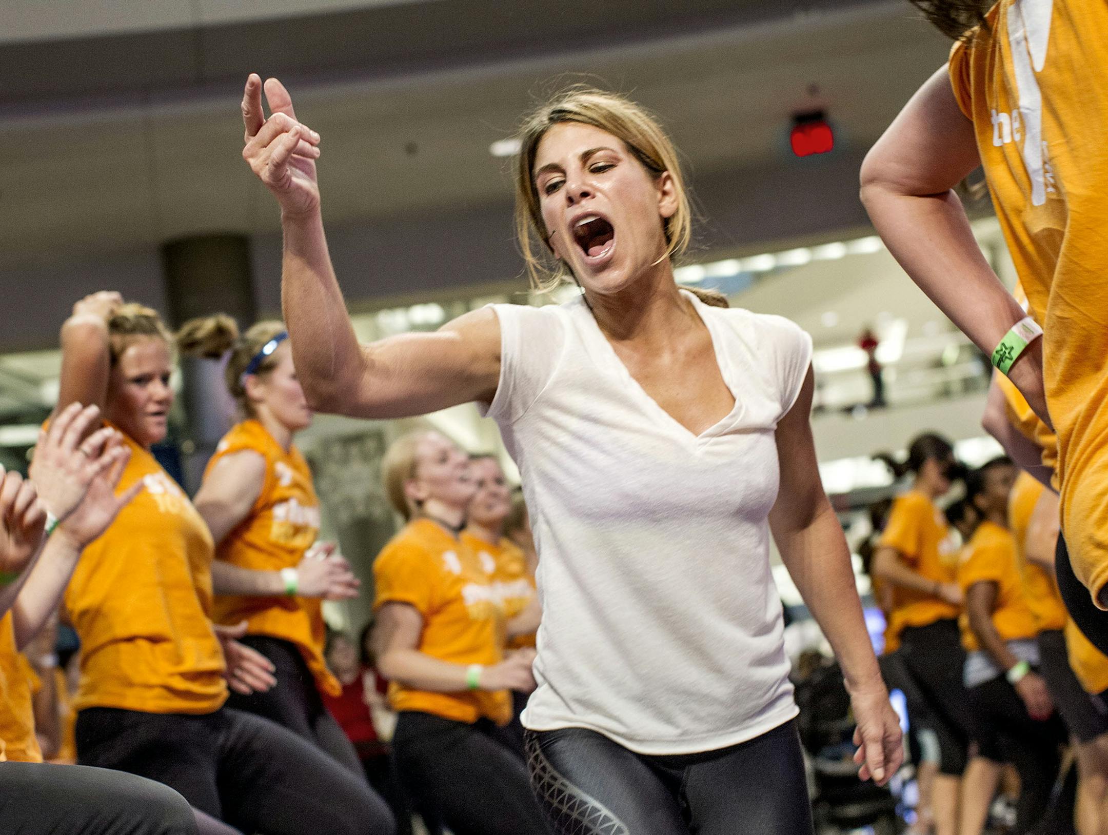 Jillian Michaels, trainer and host of TV show "The Biggest Loser," led over 200 YMCA instructors, members and guests through her high-intensity, endurance-based BodyShred workout at Mall of America in Bloomington October 27, 2013. The 30-minute workout combines intervals of strength, cardio and abdominal work. YMCA of the Greater Twin Cities is the Midwest‚Äôs exclusive provider of Jillian Michaels BodyShred program. Classes begin October 28 at all Y locations and are offered FR