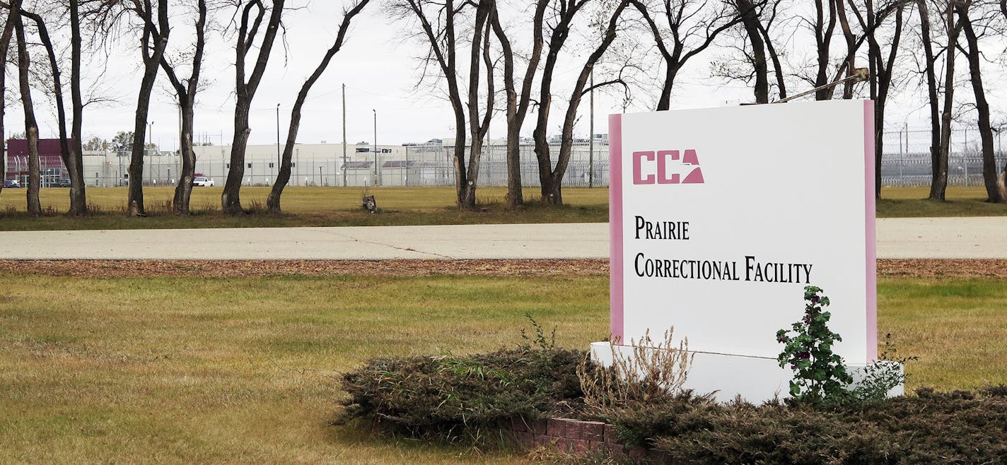 This photo taken Oct. 29, 2015, shows the entrance to the Prairie Correctional Facility, a private prison the closed in February 2010, in Appleton, Minn. State Republicans pushed legislation though a committee on Tuesday, March 26, 2016, to re-open the privately run prison in western Minnesota despite repeated interruptions from protesters who briefly halted debate as they pushed lawmakers to instead consider ways to decrease the state's prison population. (Mark Steil/Minnesota Public Radio via