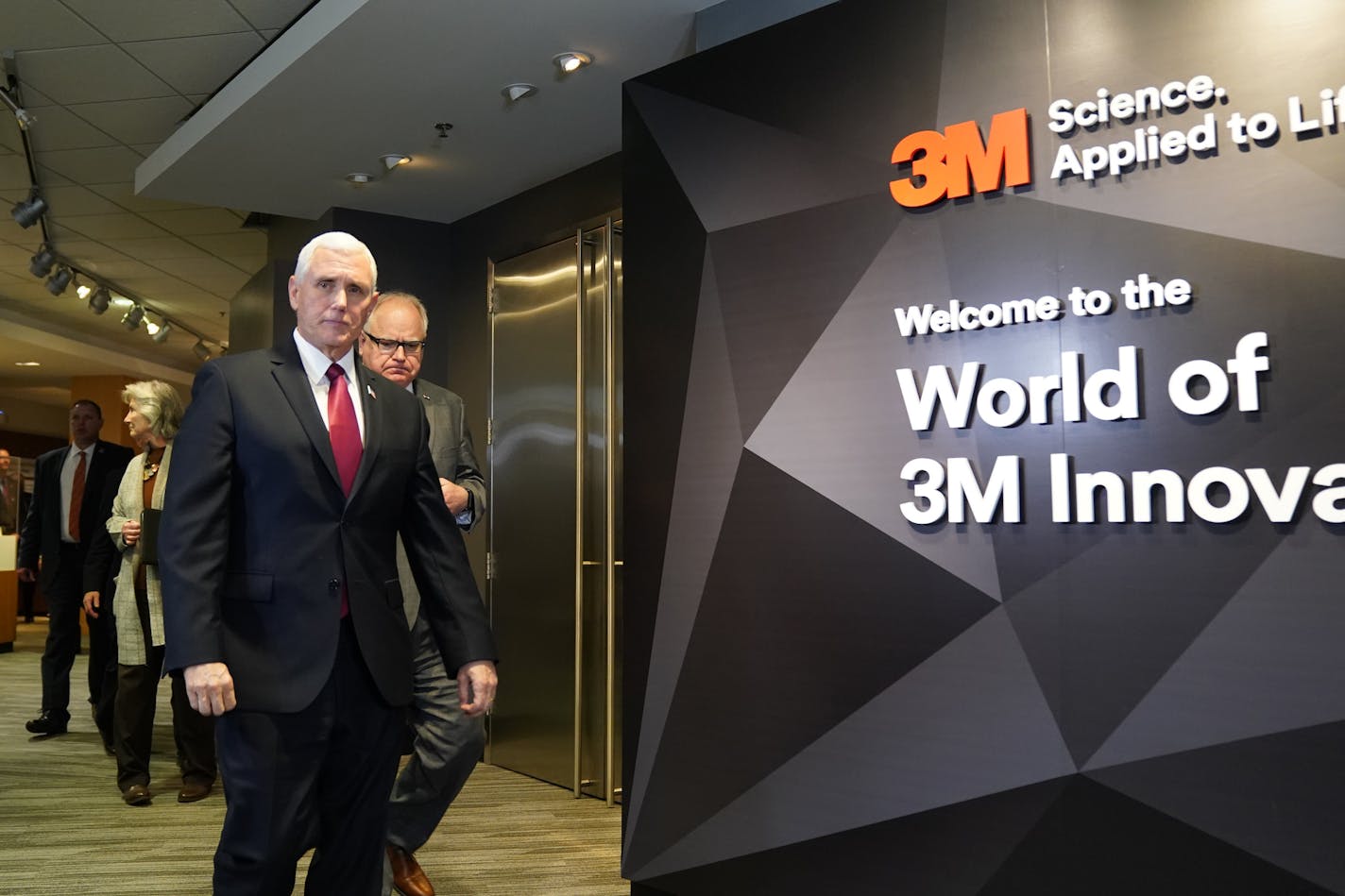 Vice President Mike Pence and Minnesota Gov. Tim Walz visited 3M;'s headquarters in Maplewood earlier this month. (GLEN STUBBE/Star Tribune)