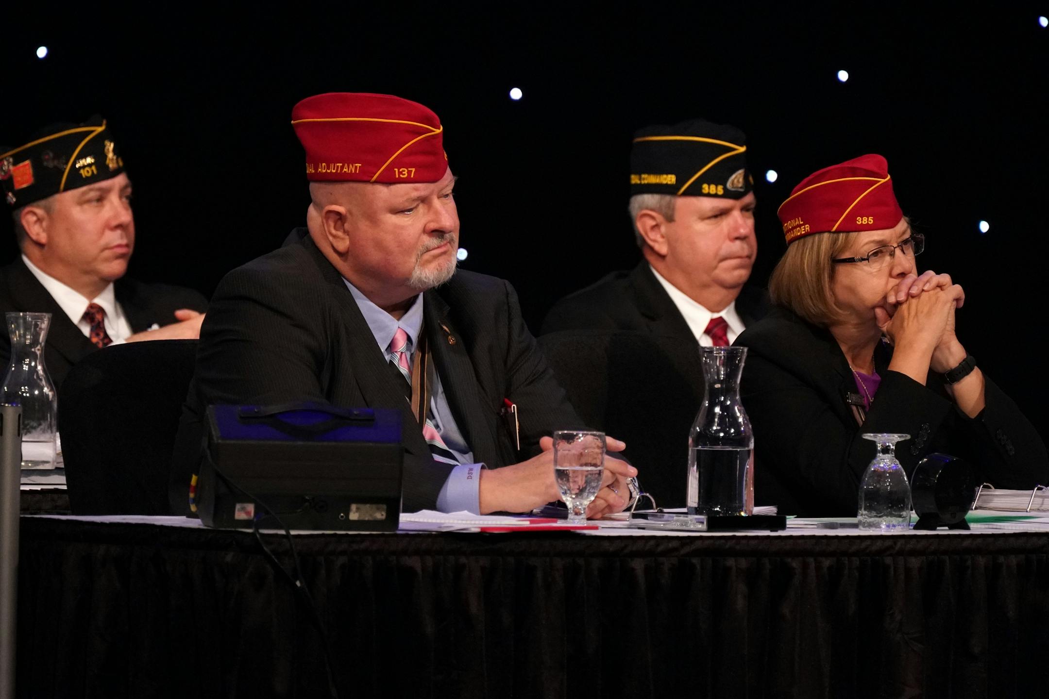 American Legion leadership watched as Vice President Mike Pence addressed attendees during their national convention Thursday.