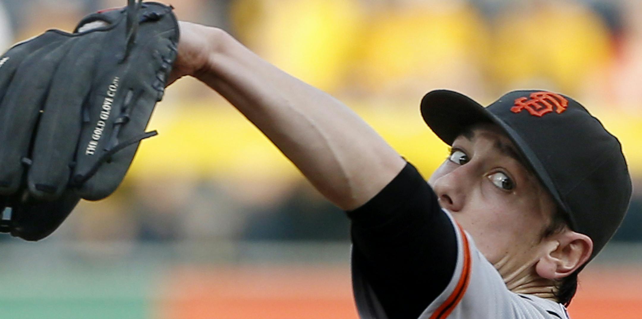 San Francisco Giants starting pitcher Tim Lincecum throws against the Pittsburgh Pirates in the first inning of the baseball game on Tuesday, June 11, 2013, in Pittsburgh. (AP Photo/Keith Srakocic)