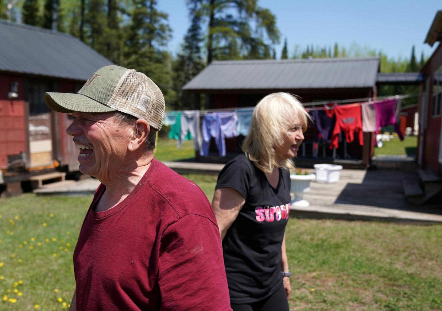 Laundry dries on a line to preserve energy at Joe and Diane Fondi's part-time home in Skibo, Minn.