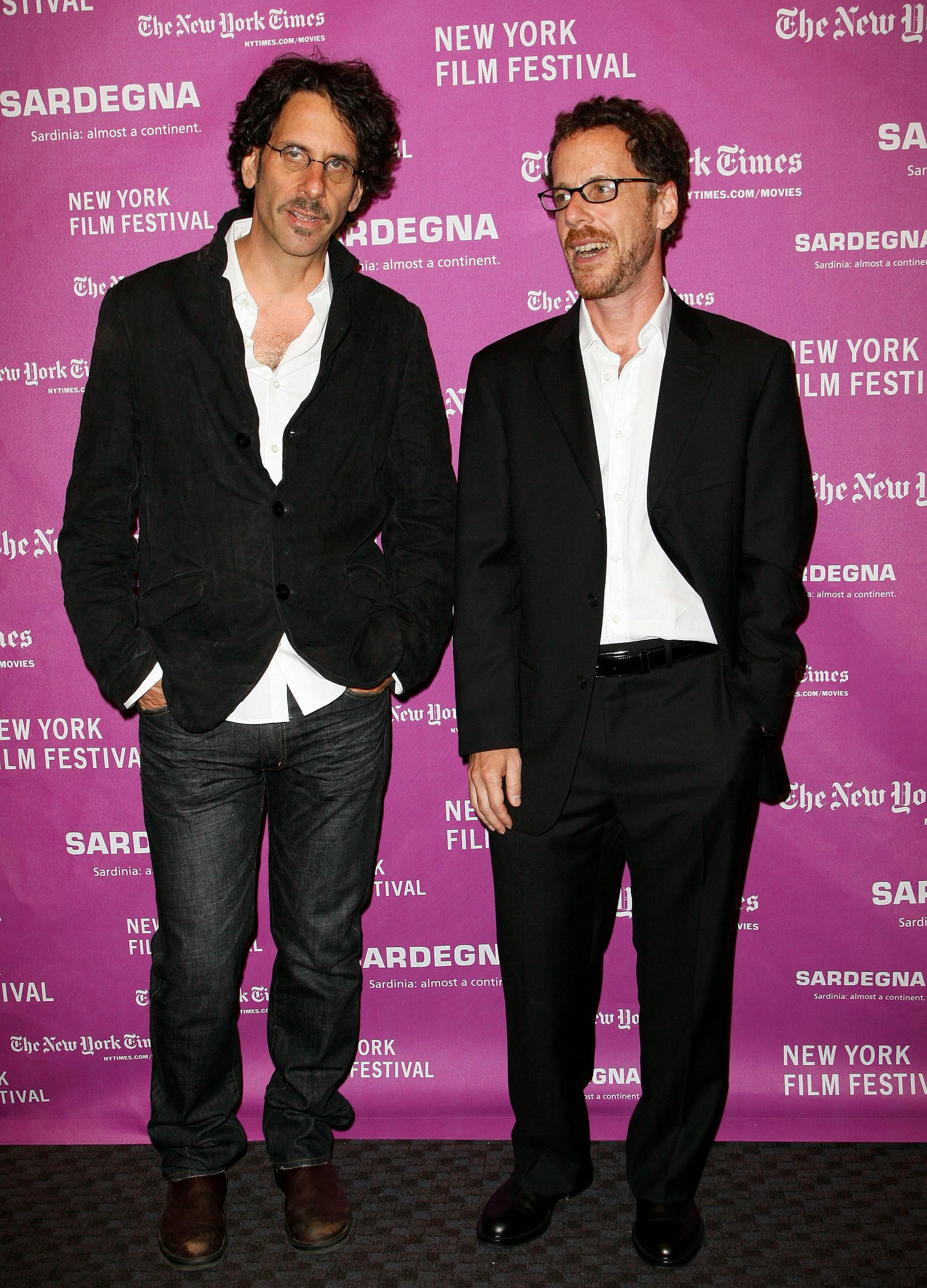 Writer and directors, brothers Joel, left, and Ethan Coen arrive for the screening of their movie "No Country for Old Men" in New York on Saturday Oct. 6, 2007.