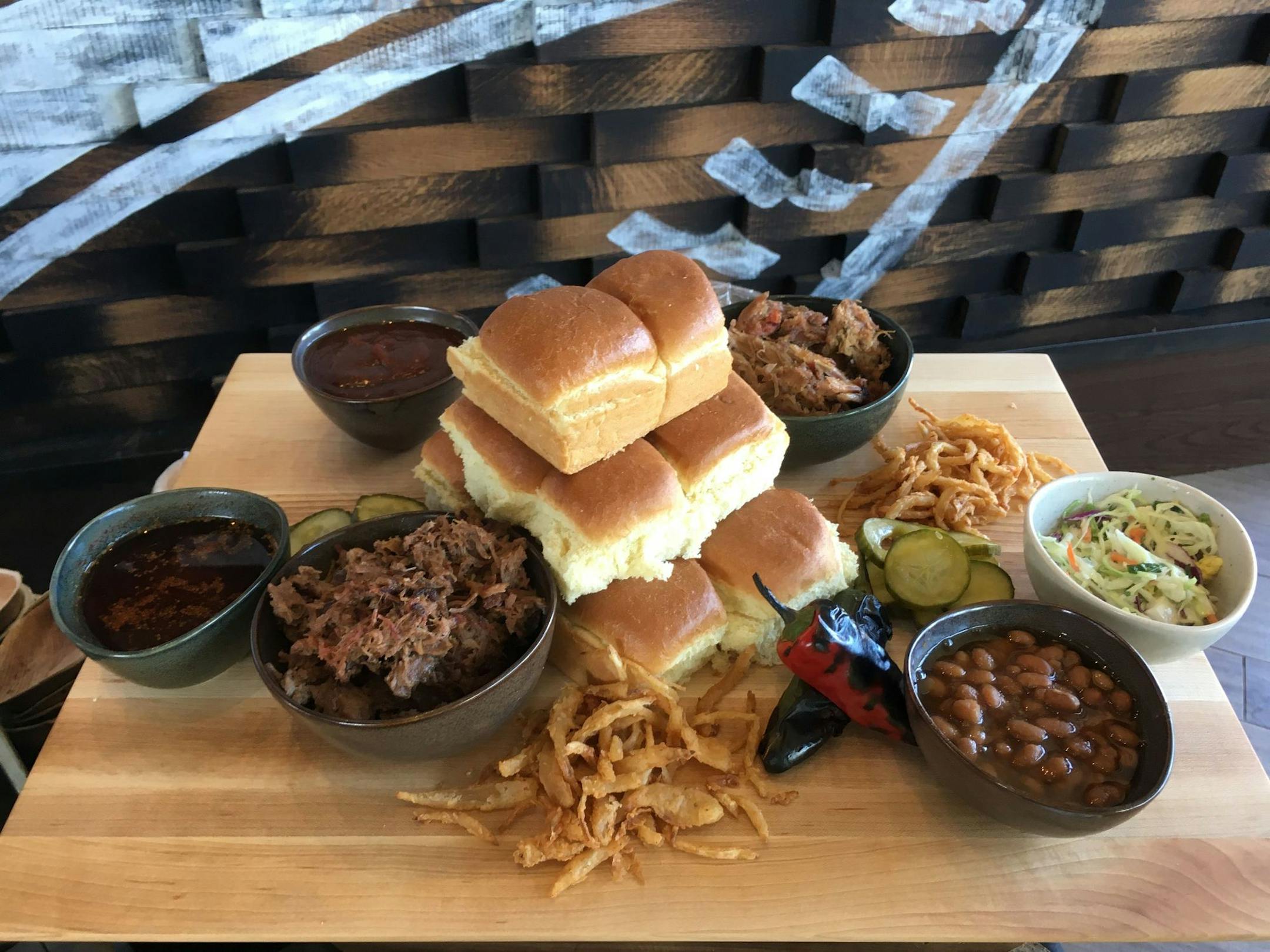 Rowdydow BBQ's shareable barbecue board in Bat & Barrel at Target Field