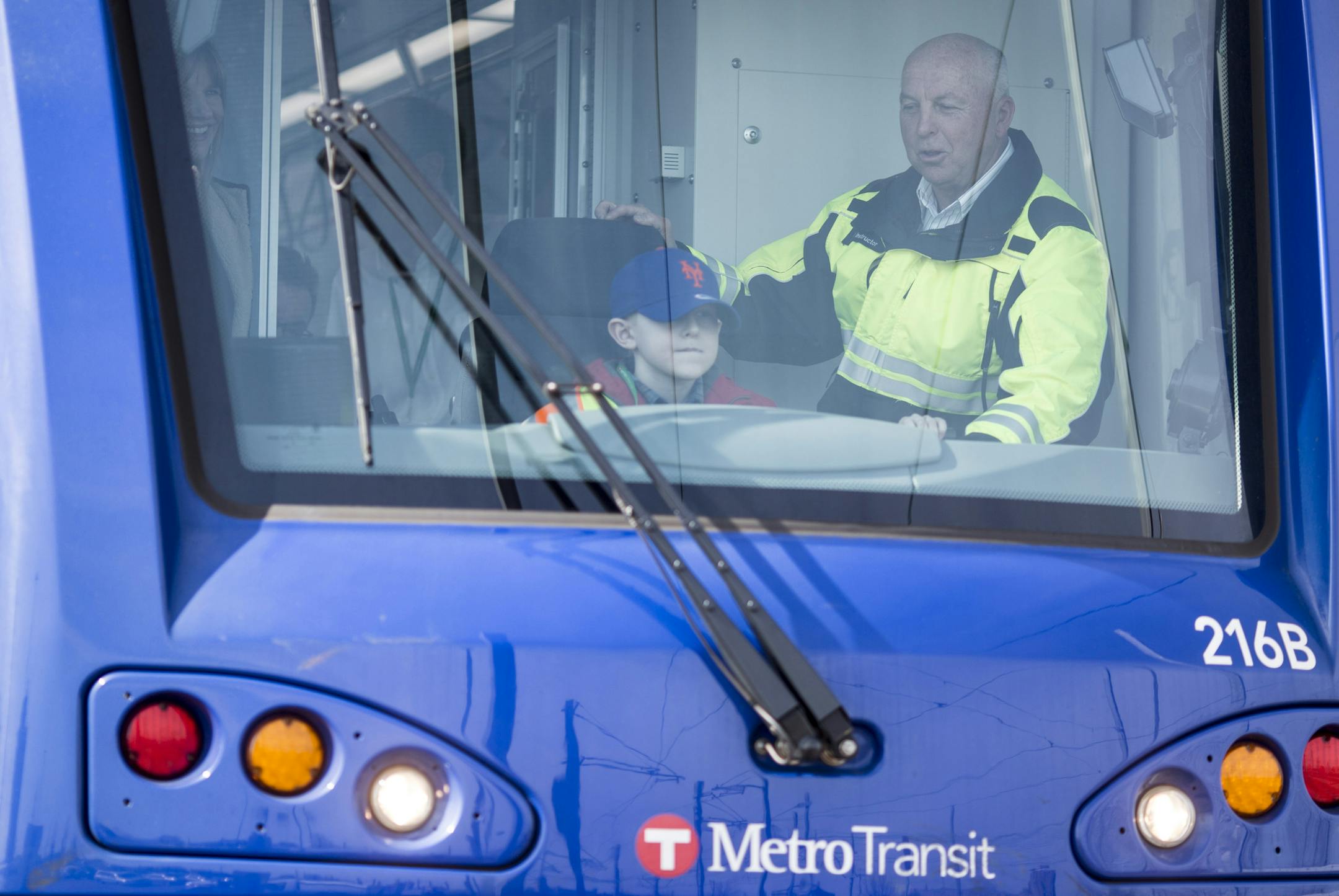 8-year-old "trainiac" Karlis Barobs got a chance to drive a train in the conductor booth with rail instructor Dan Syverson at the LRT Hiawatha Maintenance & Operation Center on Monday, March 21, 2016, in Minneapolis, Minn. ] RENEE JONES SCHNEIDER • reneejones@startribune.com