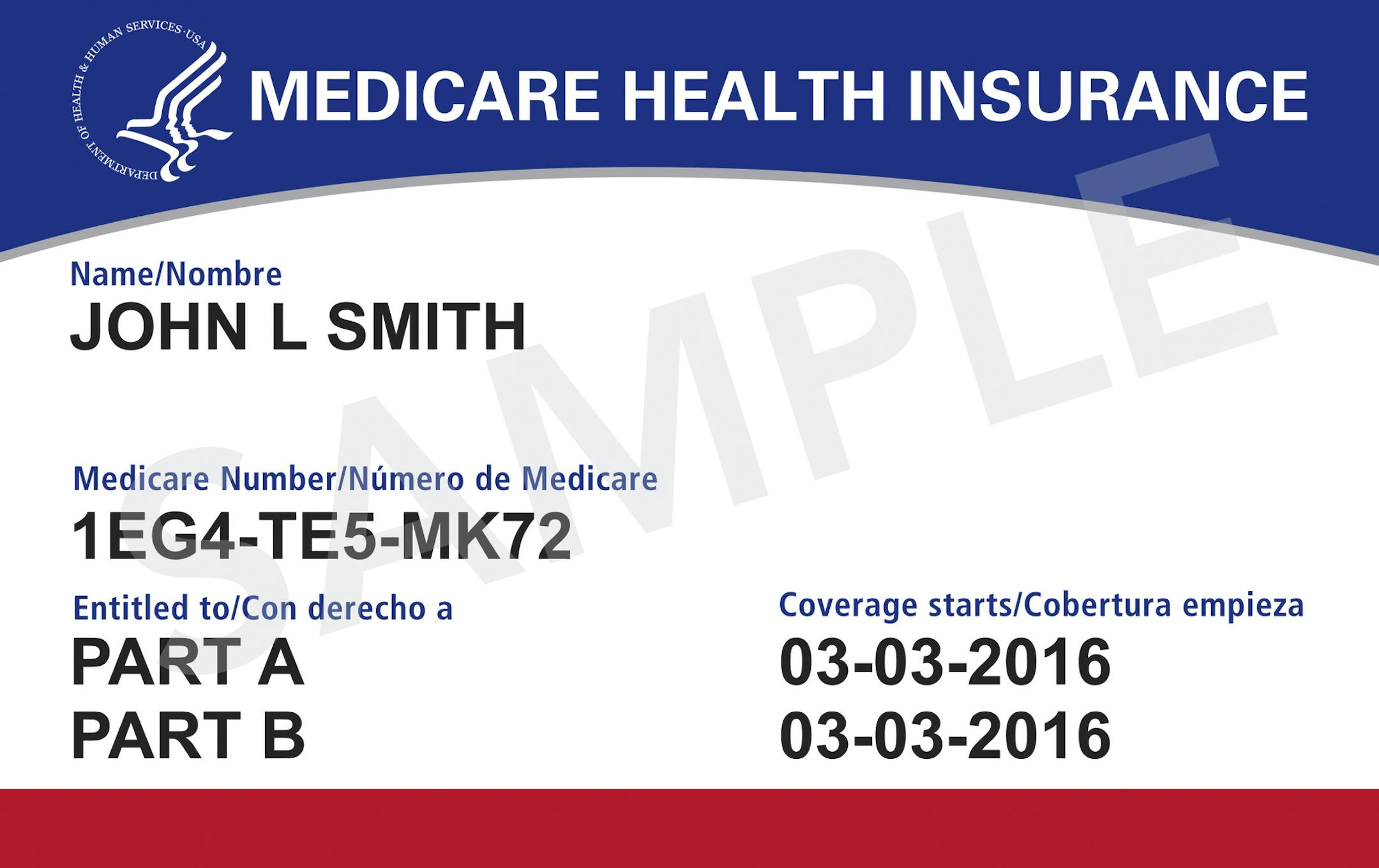 This image provided by the Centers for Medicare & Medicaid Services shows what the new Medicare cards will look like. The cards are getting a makeover to fight identity theft. No more Social Security numbers will be placed on the card. Next April, Medicare will begin mailing every beneficiary a new card with a unique new number to identify them. (Centers for Medicare & Medicaid Services via AP) ORG XMIT: TOKWS203