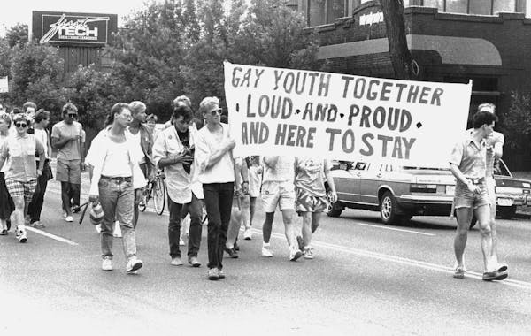 Marchers walked on Hennepin Avenue from the Uptown area to Loring Park in Minneapolis to celebrate gay pride on June 29, 1986.