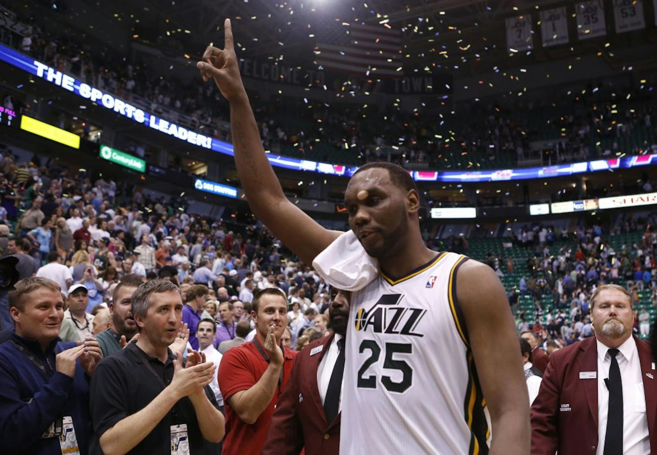 Al Jefferson not only helped the Jazz into the playoffs Tuesday night, but he gave his old team Utah's first-round draft pick as well.