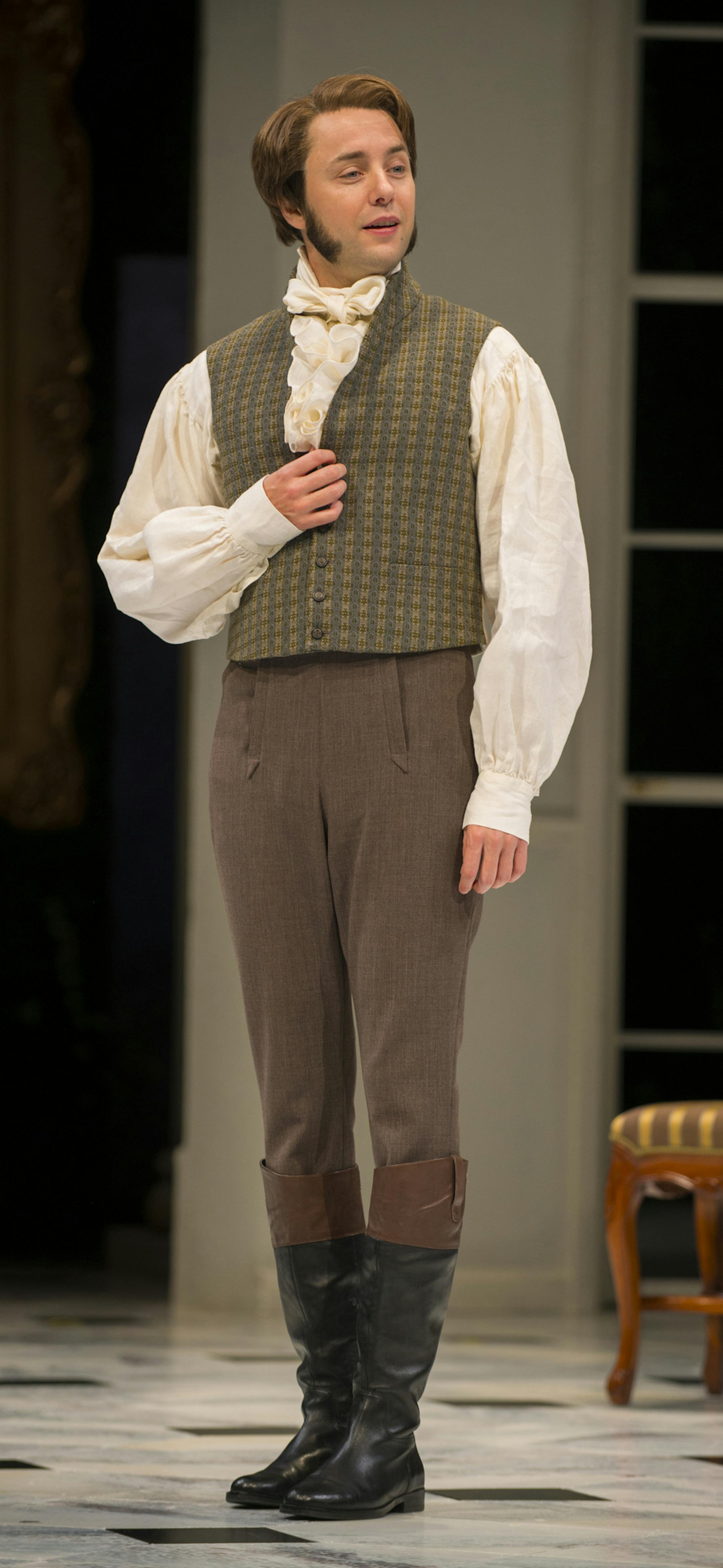 Vincent Kartheiser (Fitzwilliam Darcy) in the Guthrie Theater's production of Pride and Prejudice, by Jane Austen, adapted by Simon Beale. Directed by Joe Dowling, set design by Alexander Dodge, costume design by Mathew LeFebvre and lighting design by Phillip S. Rosenberg. July 12, 2013 - August 31, 2013 on the Wurtele Thurst Stage at the Guthrie Theater, Minneapolis. Photo by Michael Brosilow. ORG XMIT: MIN1307121613090100