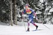 Jessie Diggins of USA in action during the women's 20km classic pursuit race of the fifth stage of the Tour de Ski, in Davos, Switzerland, Thursday, J