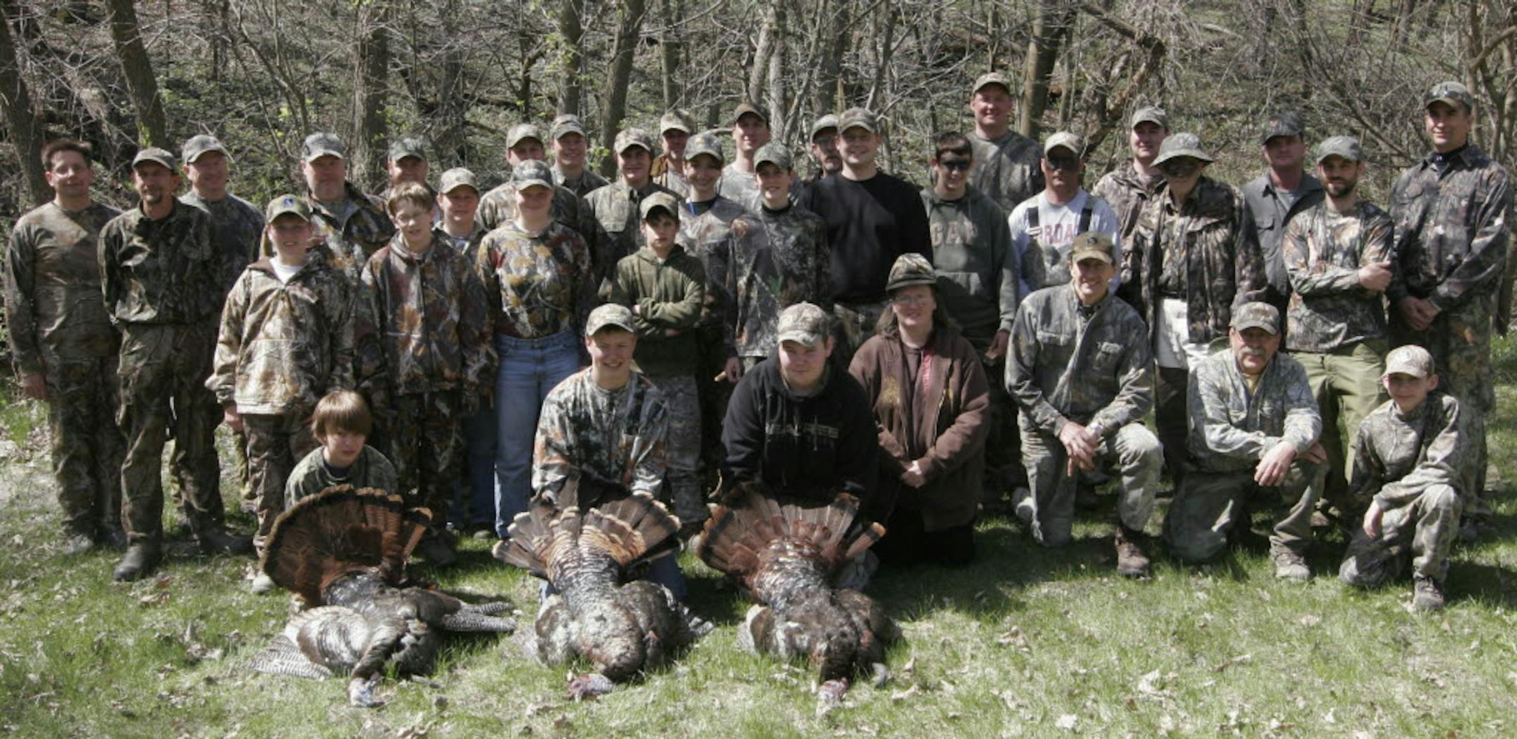 Minnesota's youth turkey hunt is dependent on mentors and parents willing to devote a weekend to a youth. Here's the group of 13 young hunters, their mentors and parents who hunted over the weekend near Redwood Falls.