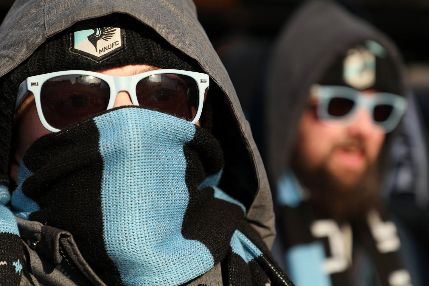 Minnesota United fan Jordan Finch of West St. Paul stood bundled up in the stands prior to the stat of the first half.