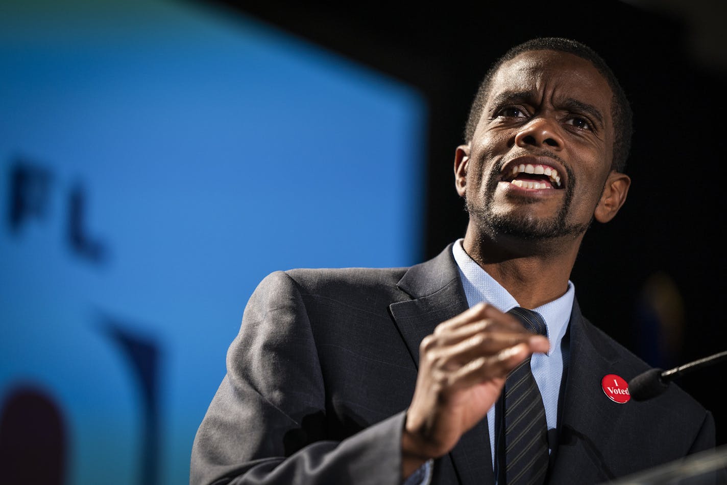 St. Paul Mayor Melvin Carter spoke during the DFL Election Night Watch Party. ] LEILA NAVIDI • leila.navidi@startribune.com BACKGROUND INFORMATION: DFL Election Night Watch Party at the Intercontinental Hotel in St. Paul on Tuesday, November 3, 2020.