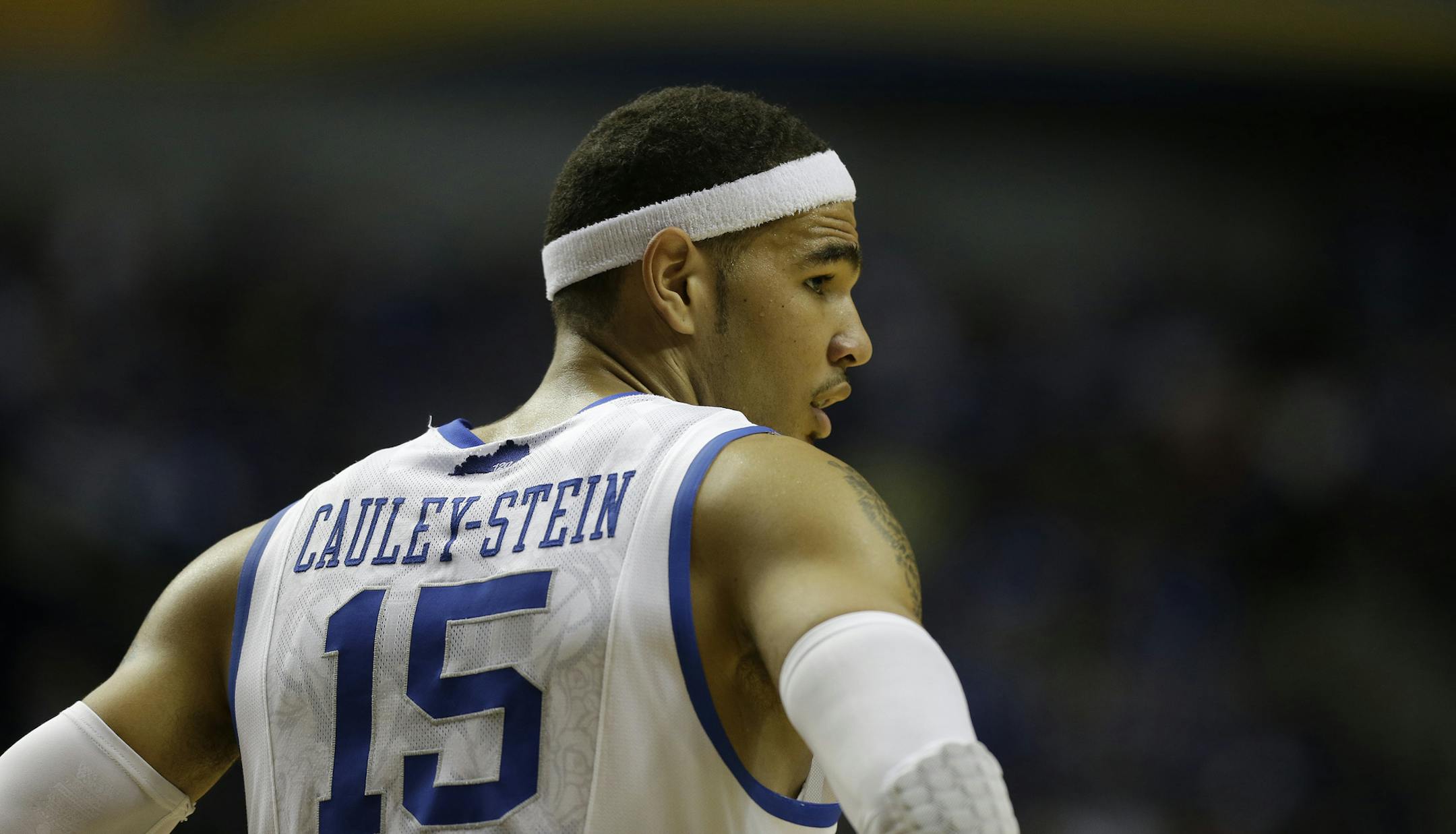 Kentucky forward Willie Cauley-Stein (15) walks on the court against the Vanderbilt during the second half of an NCAA college basketball game at the Southeastern Conference tournament, Friday, March 15, 2013, in Nashville, Tenn. (AP Photo/Dave Martin)