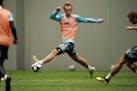 New draft pick Chase Gasper, left, leapt out to defend during a scrimmage. ] ANTHONY SOUFFLE &#x2022; anthony.souffle@startribune.com Minnesota United