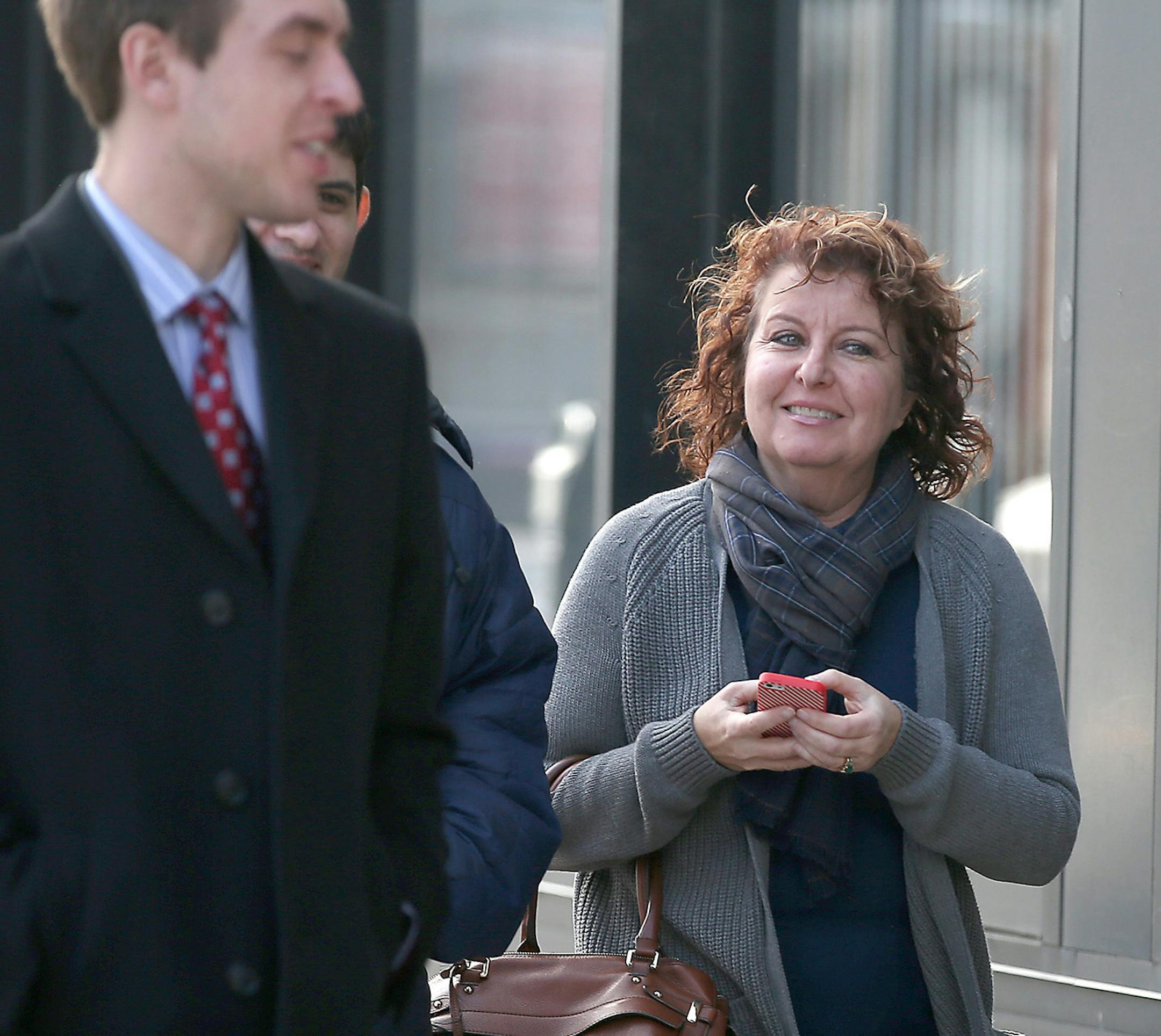 Defense Attorney Lauri Traub made her way into the Brian G. Fitch trial in the Stearns County District Court, Thursday, Januasy 22, 2015 in St. Cloud, MN. ] (ELIZABETH FLORES/STAR TRIBUNE) ELIZABETH FLORES ‚Ä¢ eflores@startribune.com ORG XMIT: MIN1501221536325517
