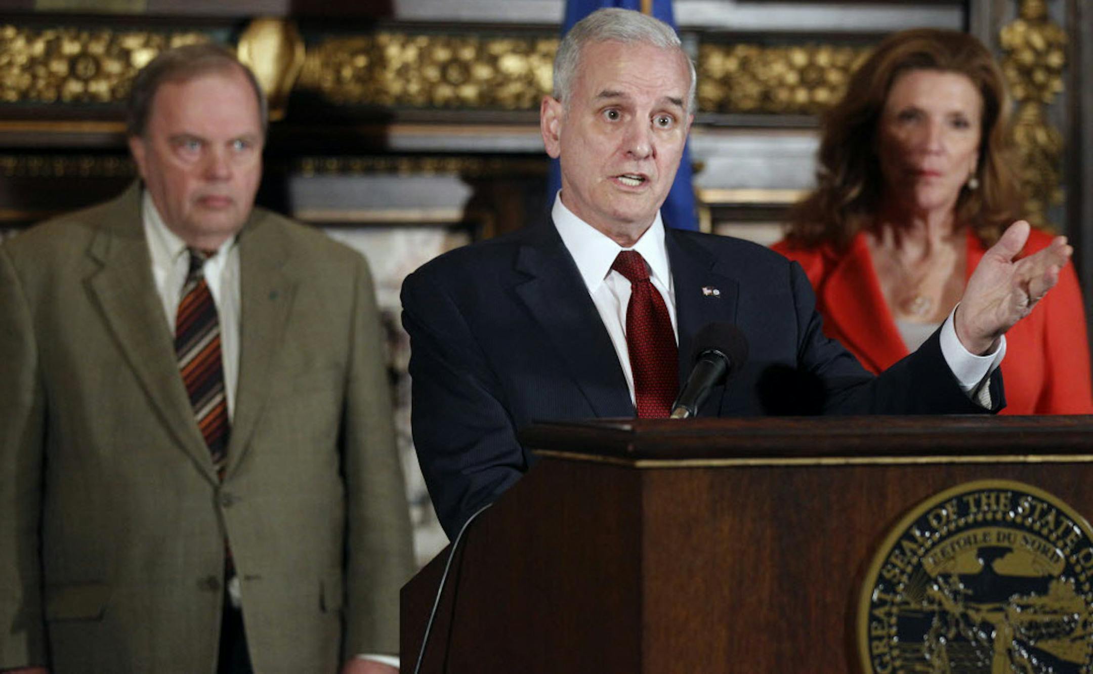 Rep. Morrie Lanning, Gov. Mark Dayton and Sen. Julie A. Rosen