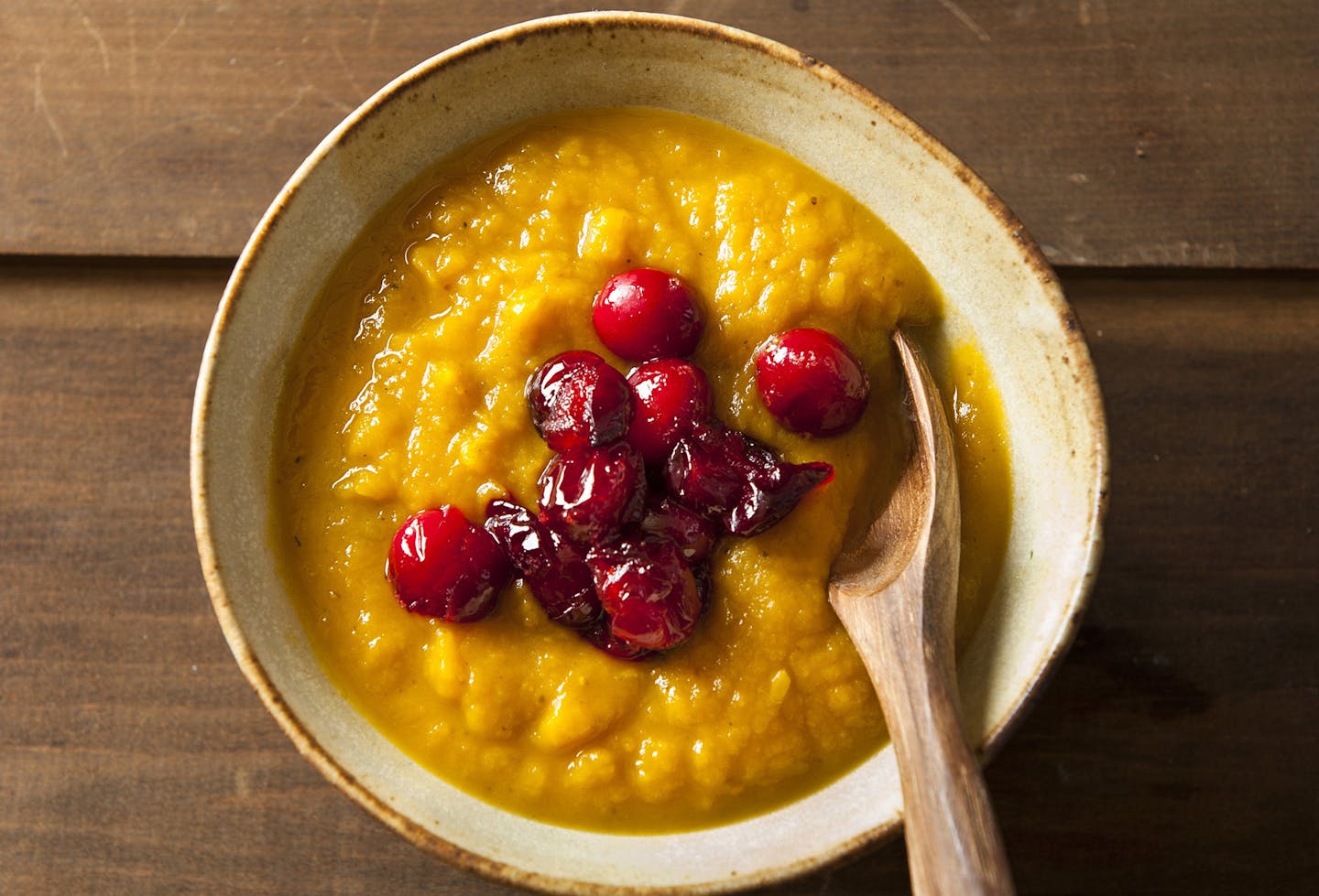 Squash and Apple Soup with Cranberry Sauce from From "The Sioux Chef's Indigenous Kitchen" (University of Minnesota Press, 2017) by Sean Sherman and Beth Dooley.