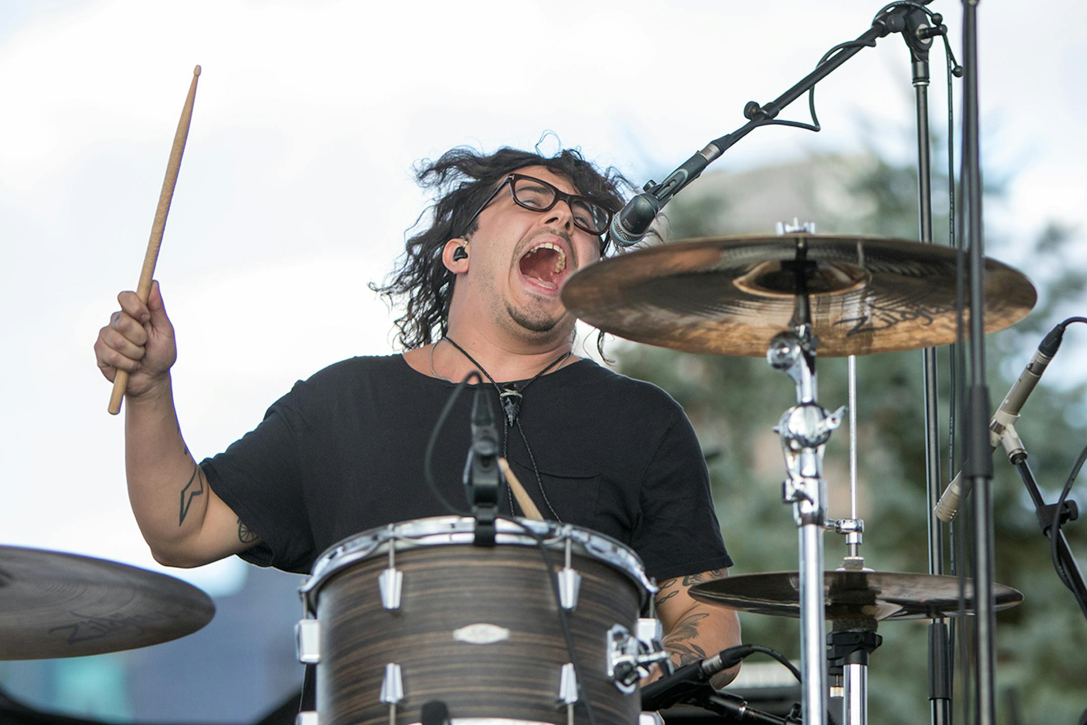 American Authors percussion and backup vocalist Matt Sanchez performs on the Great Clips Stage on day one of the 2016 Basilica Block Party on July 8, 2016 at the Basilica in Minneapolis, Minn. [ Special to Star Tribune, photo by Matt Blewett, matt@mattebphoto.com, Basilica Block Party 2016, 550335 BASILICA070916