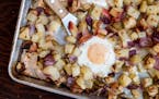 Root Vegetable and Apple Hash Baked With Eggs