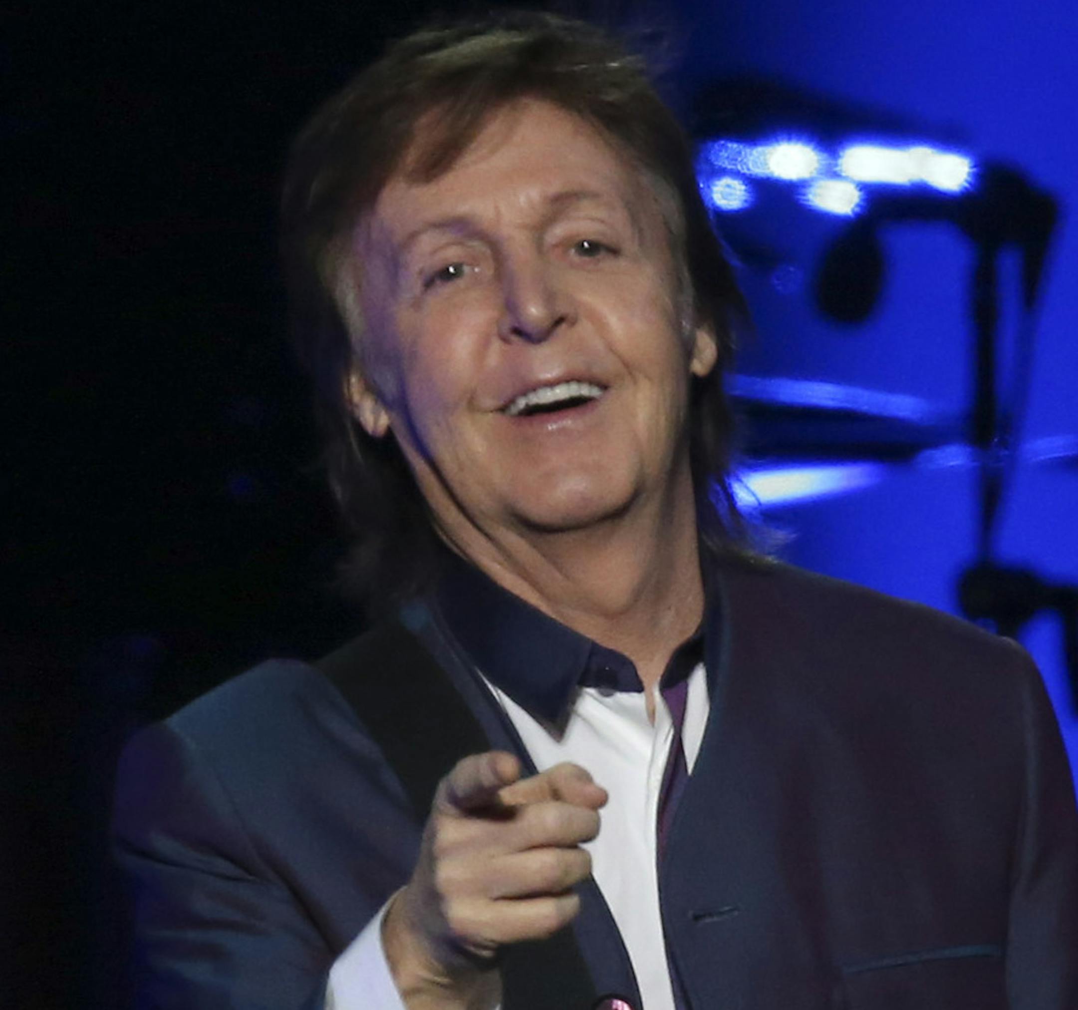 Paul McCartney before launching into "Hard Day's Night," the opening song of his set Wednesday night. ] JEFF WHEELER ï jeff.wheeler@startribune.com Paul McCartney's brought his One on One tour to Target Center in Minneapolis for the first of two nights, Wednesday, May 4, 2016.