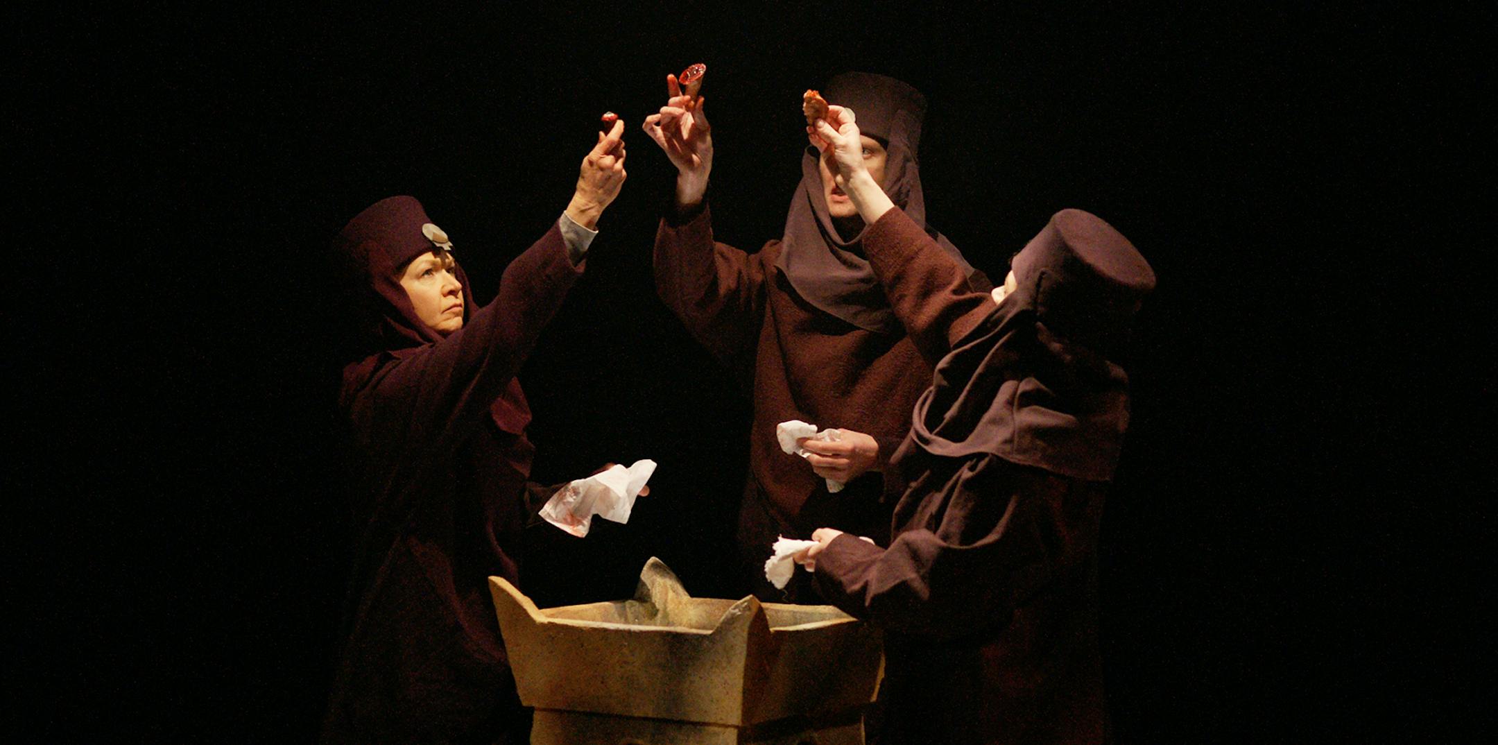 Laura Esping, Neal Beckman and Vanessa Wasche as the Three Witches in "Macbeth." Photo by Petronella J. Ytsma