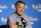 Golden State Warriors head coach Steve Kerr speaks at a news conference after Game 2 of basketball's NBA Finals against the Cleveland Cavaliers in Oak