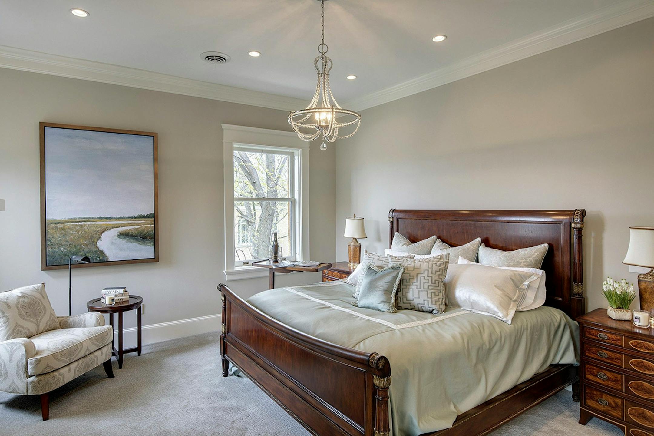 Two original bedrooms were combined to create a master suite.