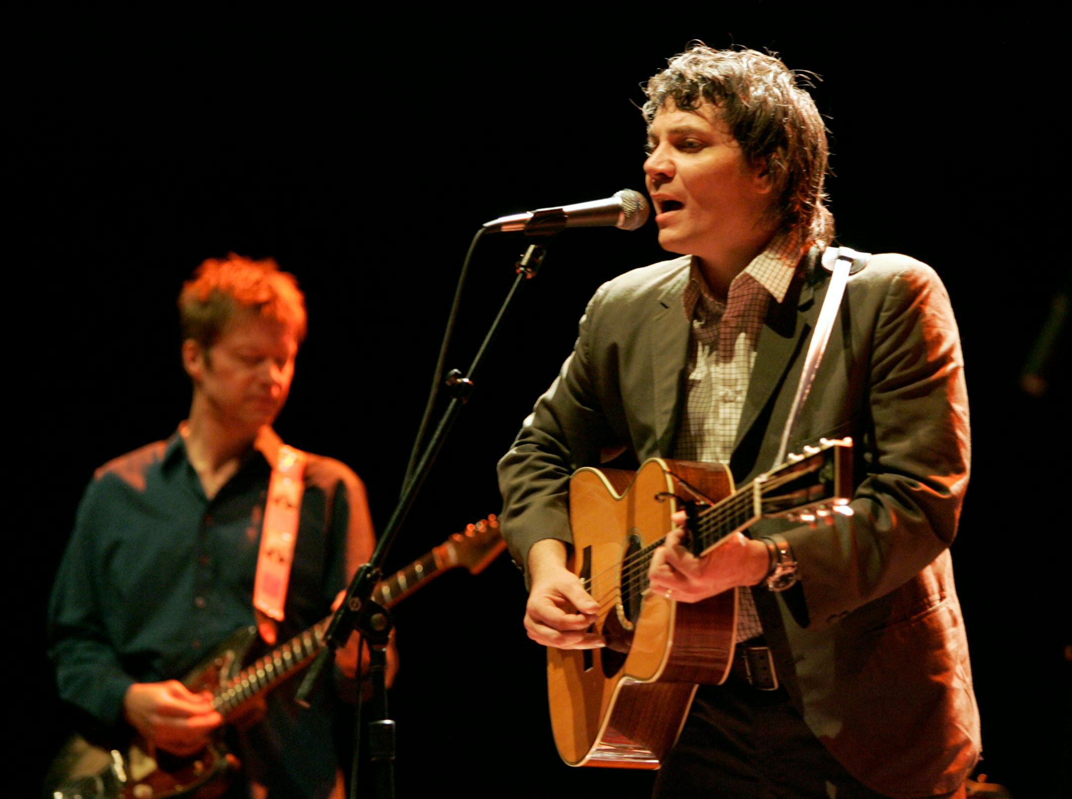 Staff photo by Jeff Wheeler — MINNEAPOLIS - 10/25/04 - Wilco performed the first of two sold out shows at the Orpheum Theatre Monday night in Minneapolis. IN THIS PHOTO: Wilco frontman Jeff Tweedy sings at early in the band's set at the Orpheum Theatre Monday night.