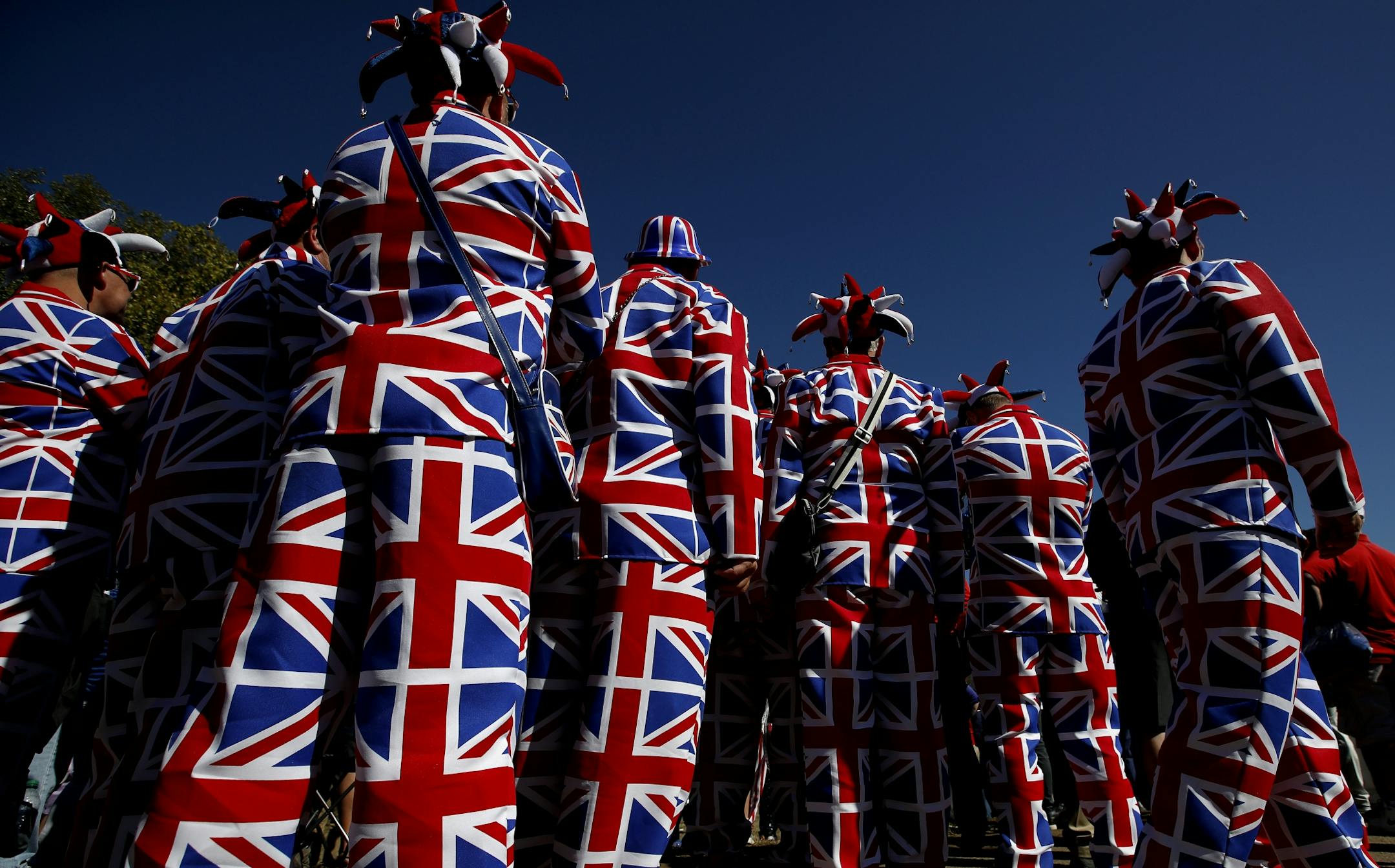 Fans wearing the Union Jack during the Ryder Cup at Hazeltine National Golf Club.