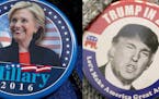 Clinton and Trump campaign buttons.