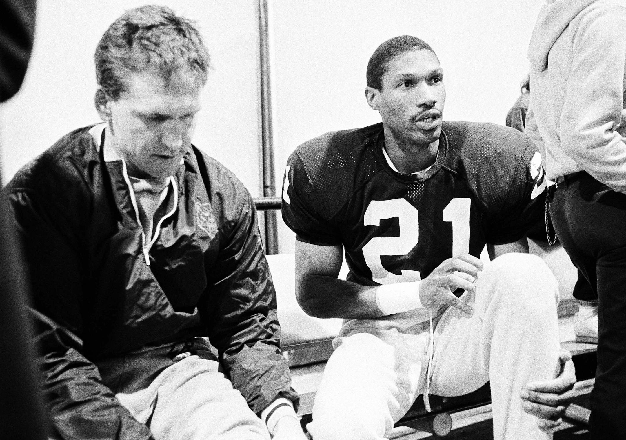 Chicago Bears cornerback Leslie Frazier relaxes in afternoon on Wednesday, Dec. 18, 1985 at the team?s Cicero, Ill., indoor training facility before practice. Frazier leads the Bears with six interceptions this season and ranks sixth with 42 solo tackles. The 26-year-old from Alcorn State has a chance at a Pro Bowl appearance, but says, ?I?d rather have the (Super Bowl) ring.? (AP Photo/John Swart)