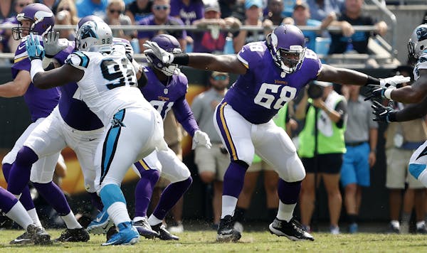 The Vikings' T. J. Clemmings (68) played well in his first start at left tackle Sunday, replacing injured Matt Kalil. Clemmings was a surprise starter