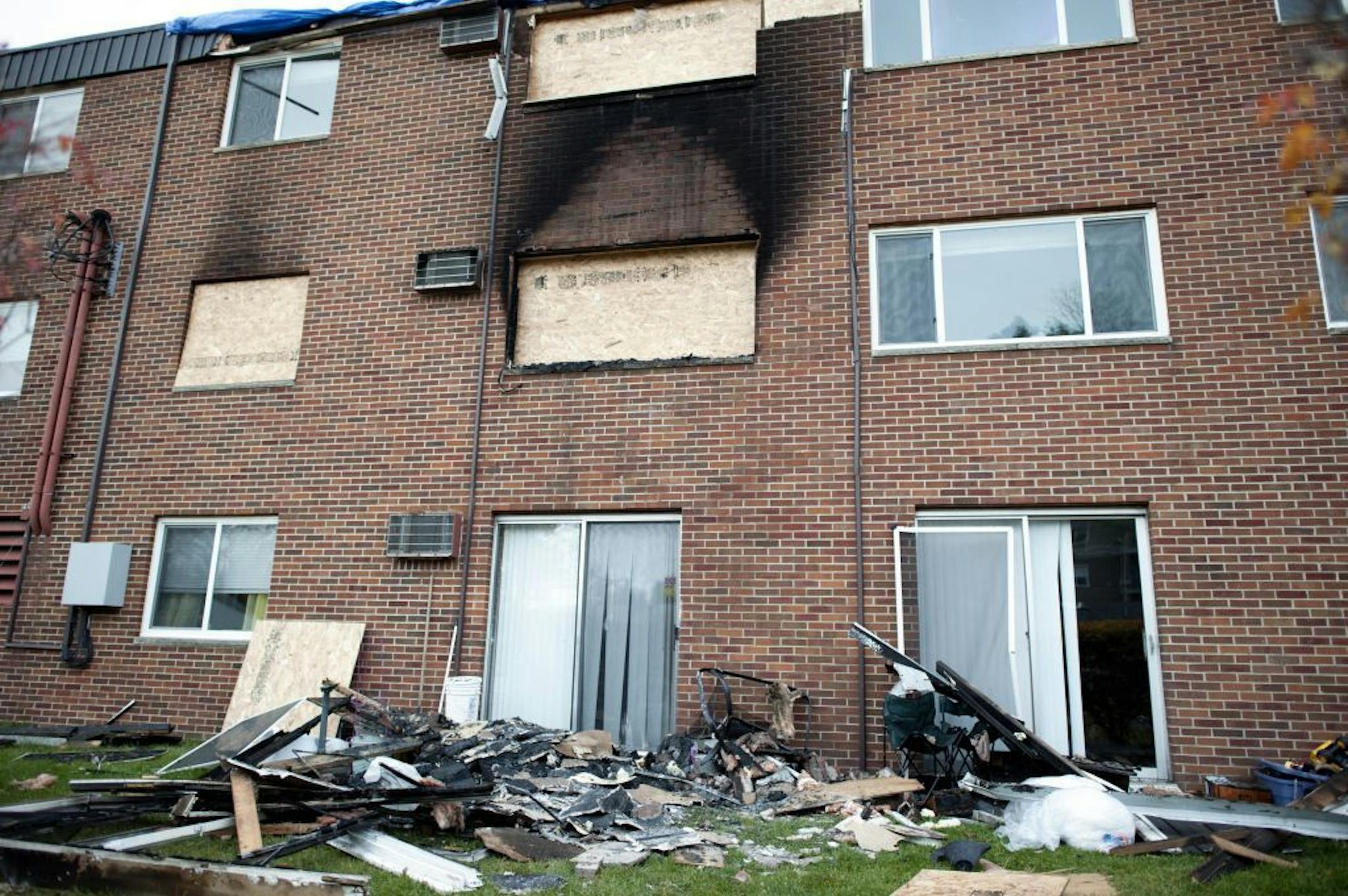 Fire damage could be seen Wednesday after a fire broke out at Centennial Commons apartments in Roseville Tuesday night.