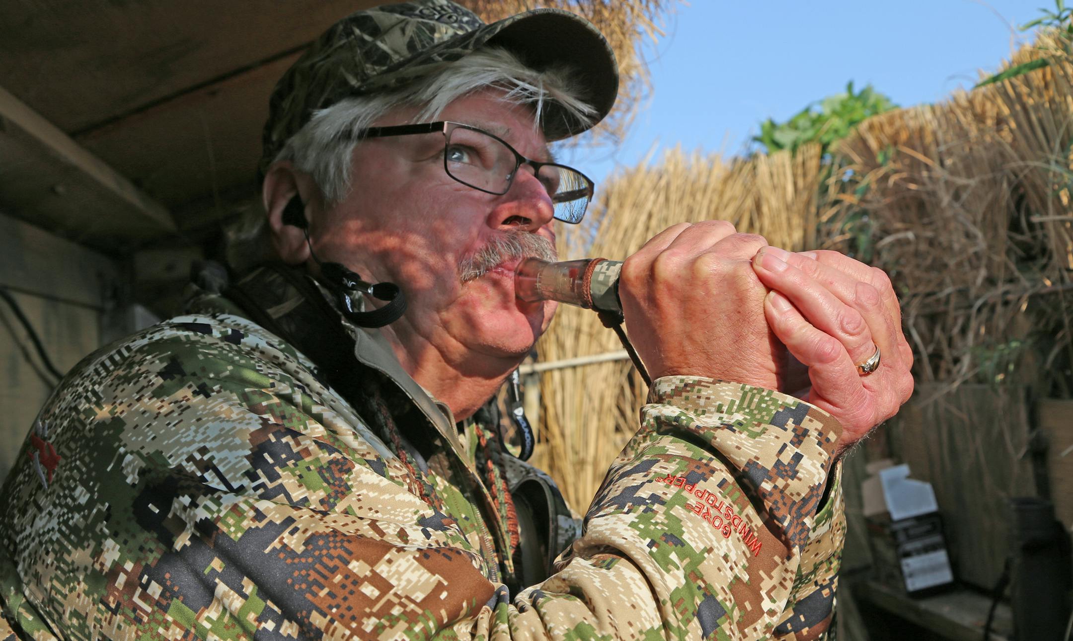 Fred Froehlich of Nicollet, Minn., called to geese on a bluebird day in southern Minnesota, the early season goose opener.