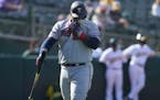 Miguel Sano walked to the dugout after striking out in the fourth inning of Game 1 on Tuesday.