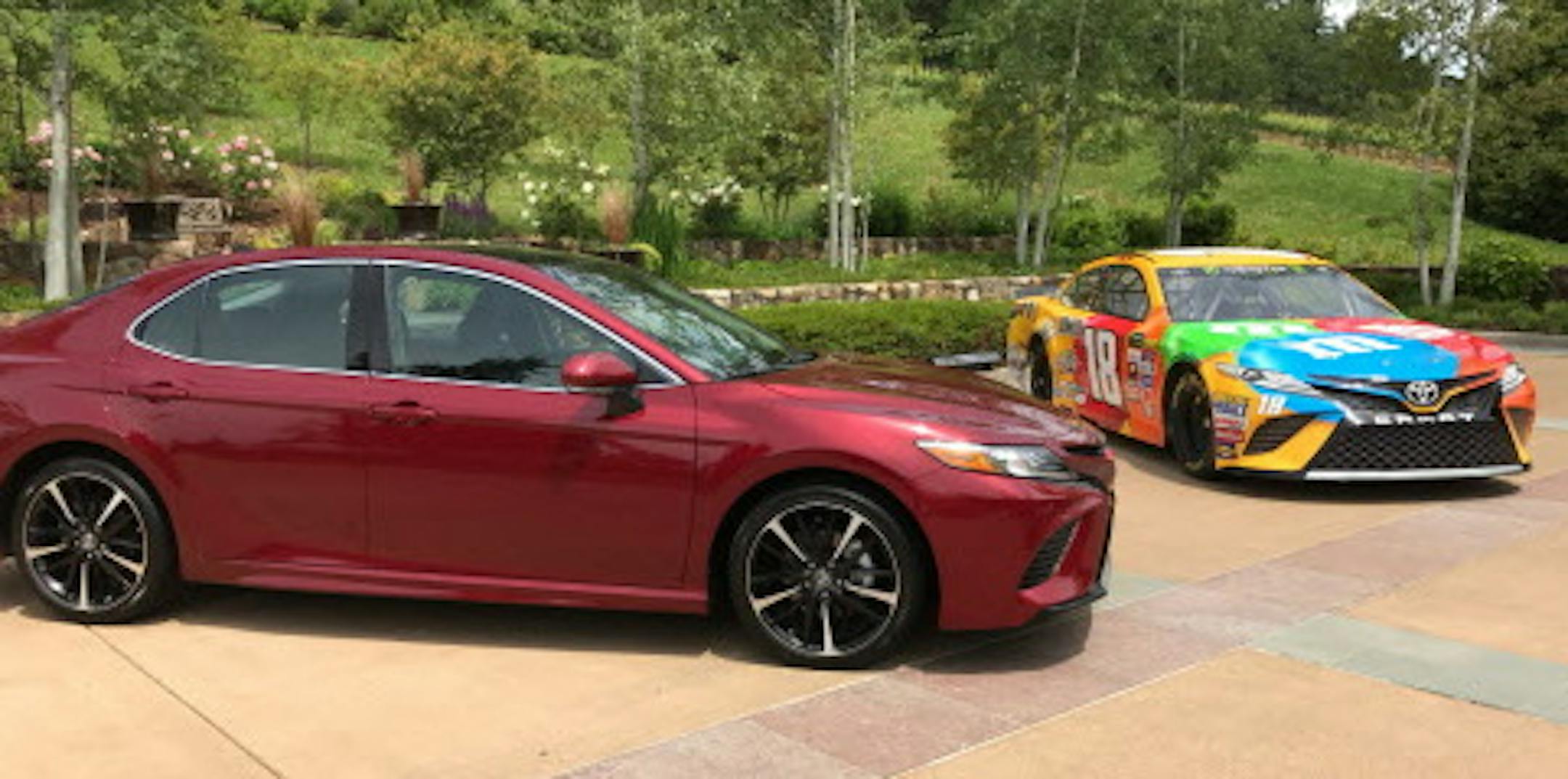Visual similarities between the 2018 Toyota Camry street car and NASCAR racer loom large in Toyota's pitch for the car's performance. (Mark Phelan/Detroit Free Press/TNS) ORG XMIT: 1203961