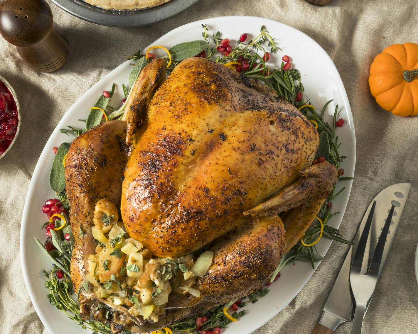 Whole Roasted Turkey Dinner For Thanksgiving with All the Sides